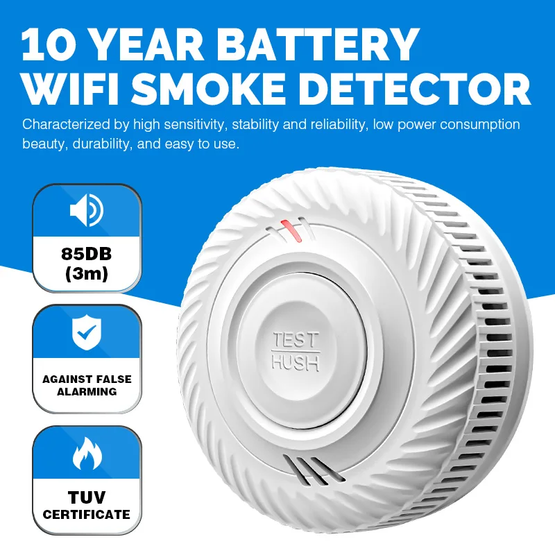Tuya Fire Alarm 10 Years Lifespan Battery Home Secured Wifi