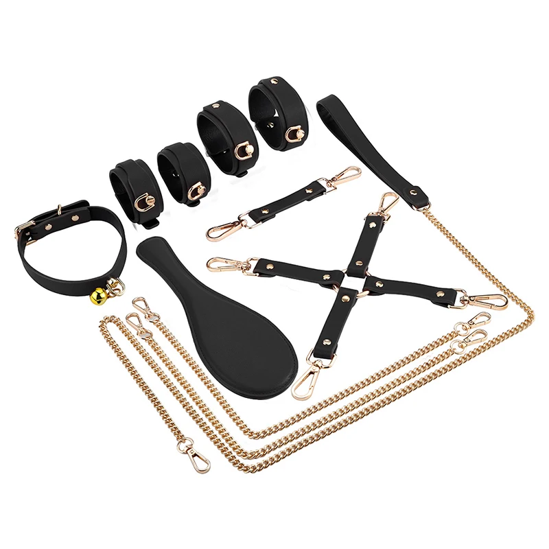 Set of 6 Pcs Black PU Leather Bondage Gear Red BDSM Bed Restraints Adult Sex Toys Juguetes Sexuales SM Type Set of 6 Pcs Black PU Leather Bondage Gear Red BDSM Bed Restraints Adult Sex Toys Juguetes Sexuales SM Type