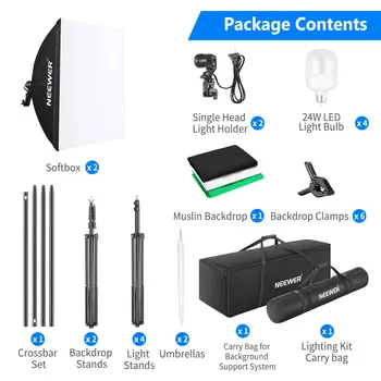 NEEWER 2.6x3M / 8.5x10FT Backdrop Stands  5700K 800W Equivalent 24W LED Umbrella Softbox Photography Lighting Kit With Backdrops detail image