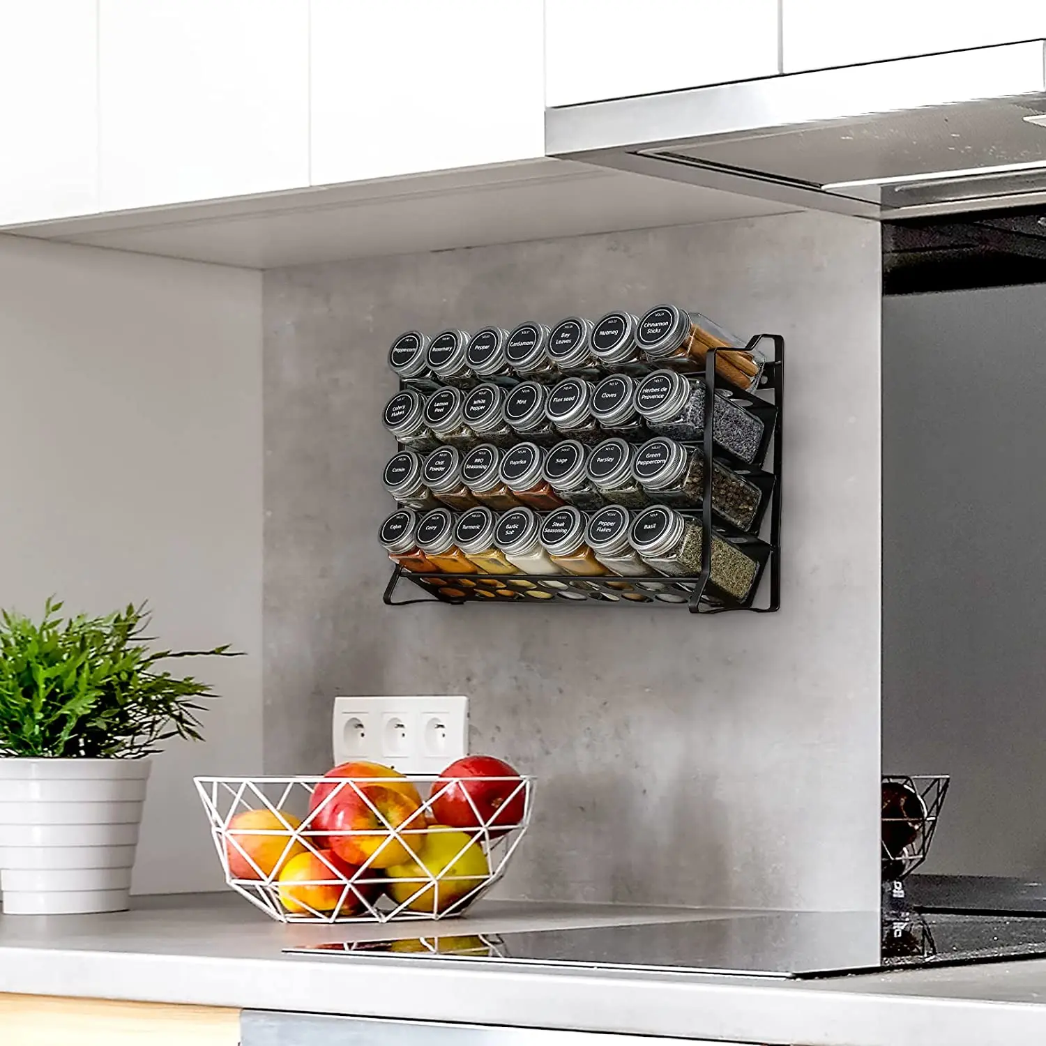 Spice Rack with 28 Spice Jars with Labels Chalk Marker and Funnel 4 ...