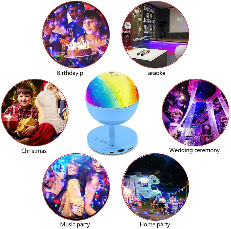 Mini Party Light Rotating Disco Ball Rgb Sound Activated Rechargeable Sound Activated Dj music speaker Light with Remote Control manufacture