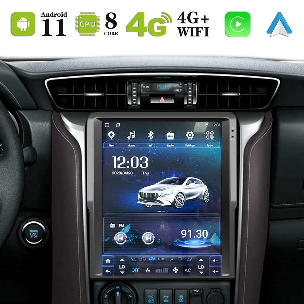12.1" Vertical Screen Gps Navigation Android Car Radio for Toyota Fortuner HILUX Revo 2016-2020 Carplay 4G DSP Car Stereo