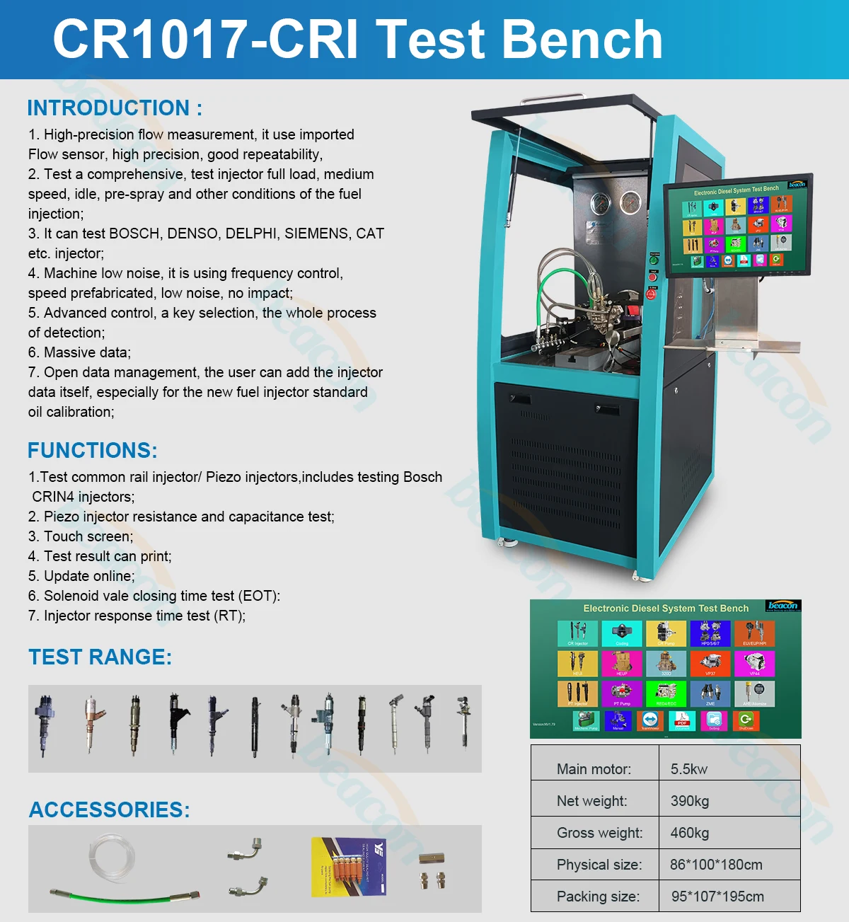 CR1017 Multifunctional Diesel Fuel Common Rail Injector Pump Test Machine for Unit Injector Pumps HP0 HEUI HEUP