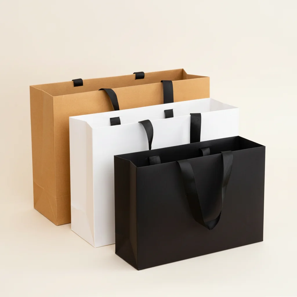 Custom logo printing options on white and kraft paper surfaces