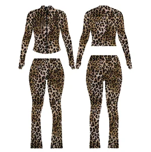 Custom Cheetah Leopard Print  Women Set  Valentine's Day Loungewear Women  New Styles Flare Pants 2 Piece Sets
