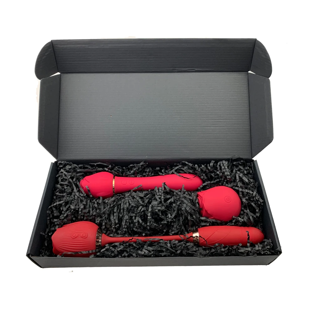 Rose Combination 3 Pieces/Set Gift Box Rose Shaped Vibrating Rose Vibrator Sex Toys for Woman Clit Tongue Sucking Vibrator
