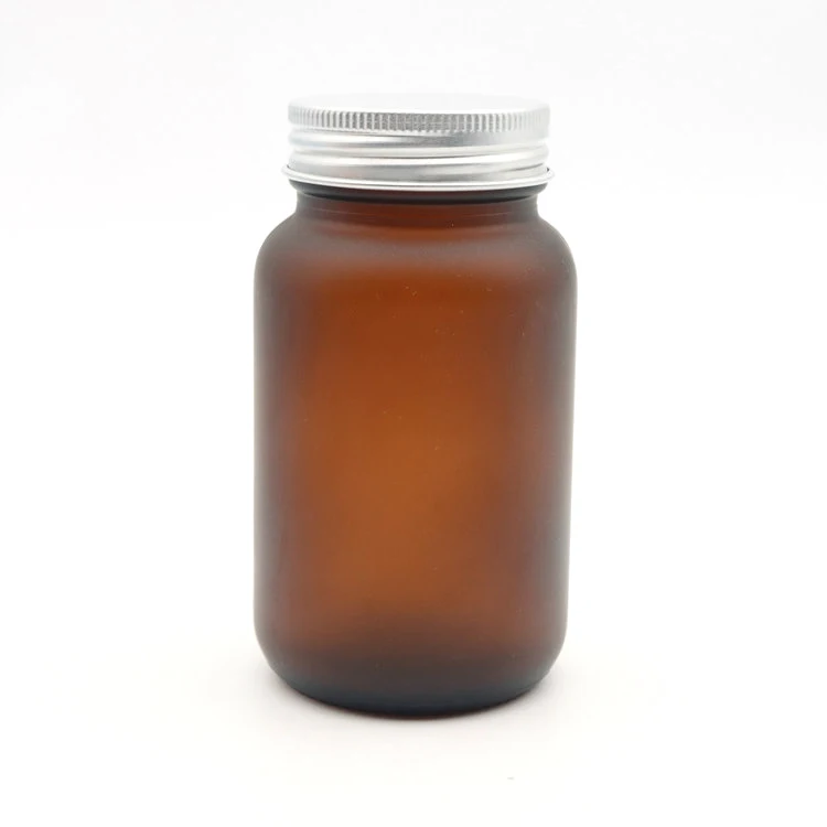 Amber Glass Pill Bottle 150ml with Aluminum Brown Cap & Press Liner