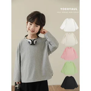YOEHYAUL Boys' Pullover Round Neck Multi-Color Casual T-shirt Spring New Children's Loose Splicing Smart Shoulder Sleeve Top
