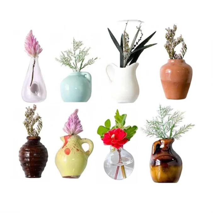 Mini Ceramic Vase Magnet Tiny Finger Flower Pot Dollhouse Micro Miniature Refrigerator Decor