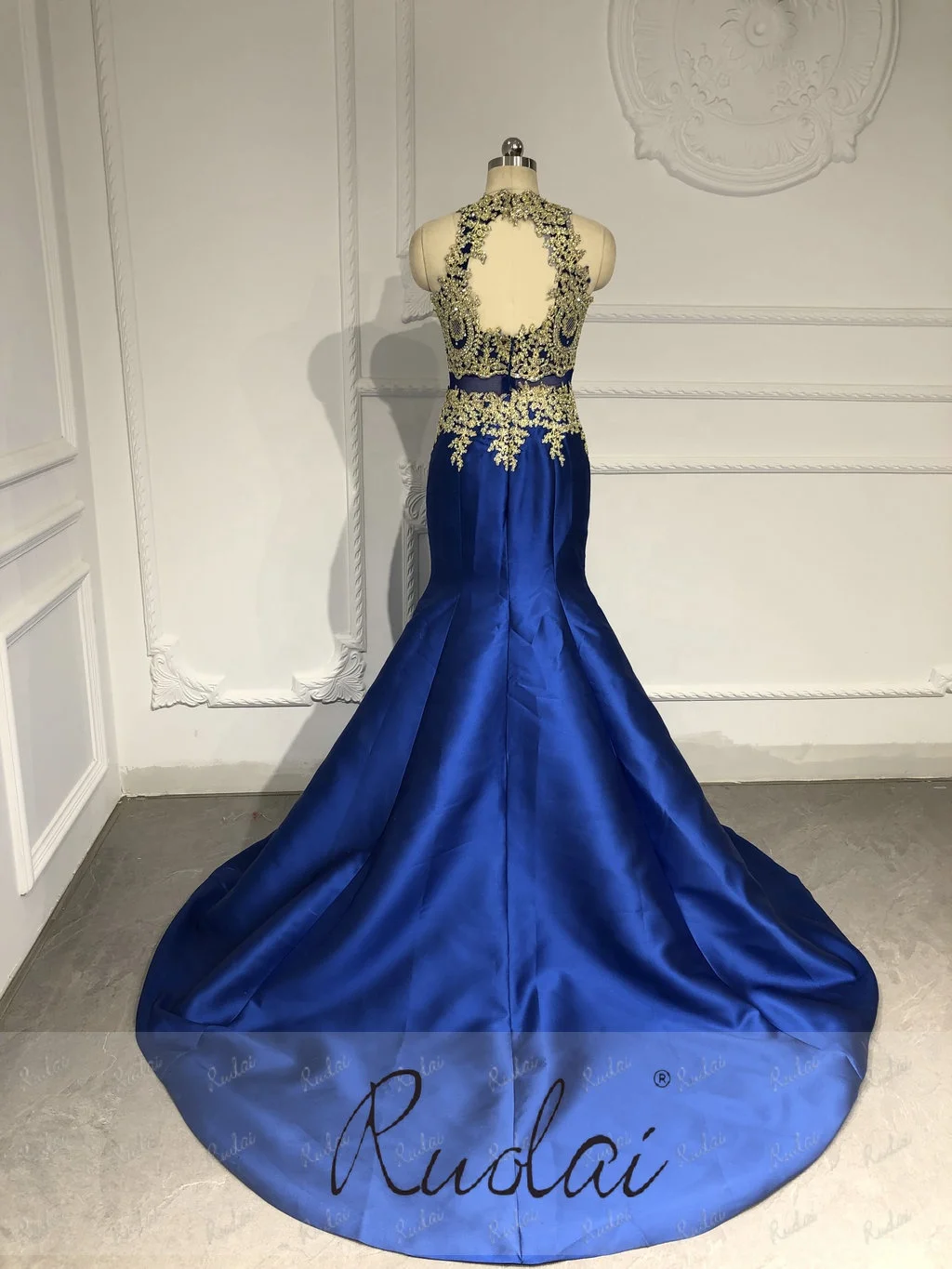 OEV-L4334 Plus Size Arabic Blue with Gold Applique Gown
