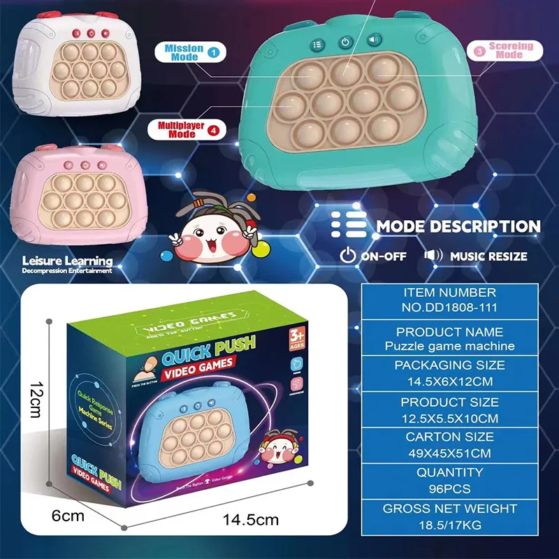 Quick Push Game Console Electronic Pop It Game Quick Push Toys Light Up Pop It Pro Fast Push Puzzle Game 2023 new Gifts for Kids