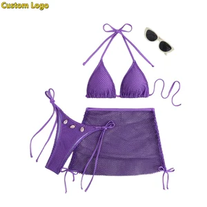 Custom Wholesale Women Sexy Hollow Out Mesh Skirts Beach Cover up Summer Fish Net Swimsuit Wrap Sheer Maxi Sarong Swimwear 2026