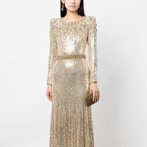 2026 Elegant Women's Golden Sequined Long Evening Dress Beaded and Diamond-Encrusted for Summer Parties
