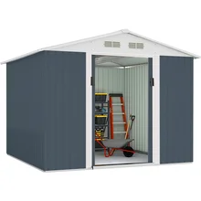 6*4ft Garden Shed Metal Galvanised Including Sliding Doors Tool Shed Metal Tool House with double openning Door