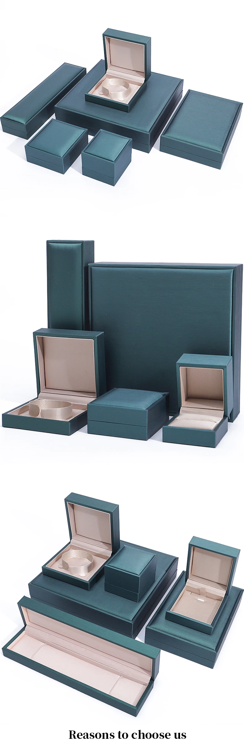 Hanhong Wholesale Custom Luxury Velvet Bracelet Jewelry Packaging Box Gold Necklace Box Green Pu