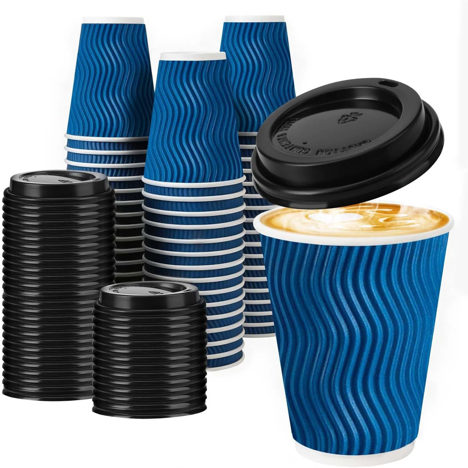 Custom logo Printing Cafe Takeaway 12oz 16oz Ripple Wall Hot Chocolate Paper Cup Packaging with Lid