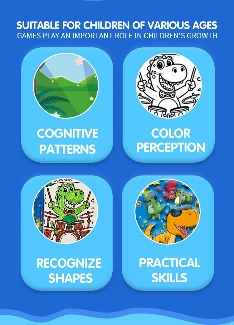 product custom new cognition tri fold dinosaur band creative scene reusable puffy stickers coloring book set for kids student-8