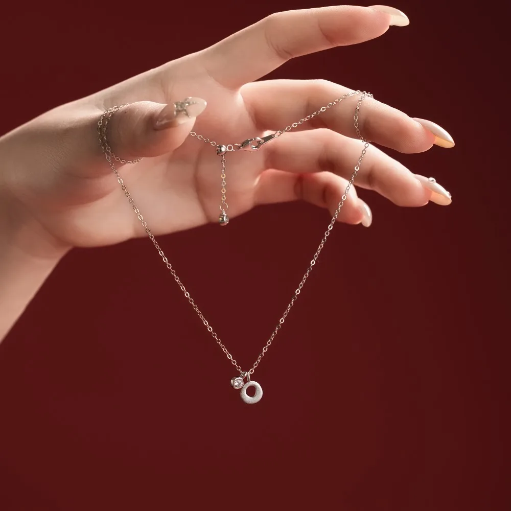 KAKODIY 5A Cubic Zirconia Initial Pendant Necklace Pendant Women's -O- Initial Chain Necklace 2 Colors 45cm New Design detail 1