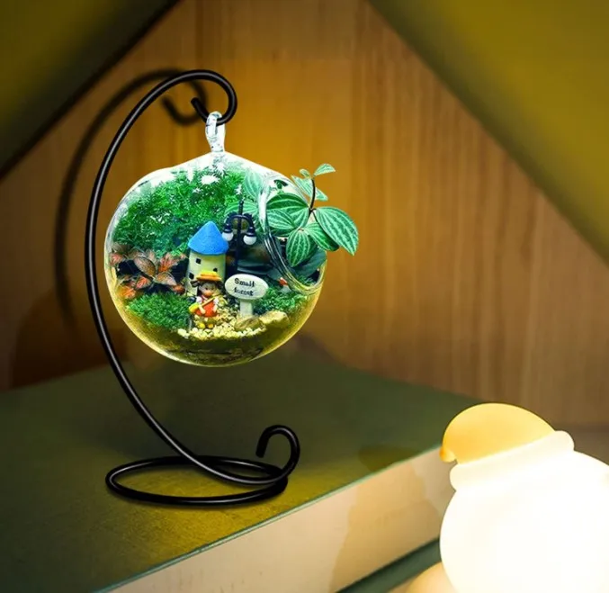 Desktop Metal Fish Tank Display Racks Terrarium Spiral Ornament Holder Stand Iron Succulent Pots Hanger Rack