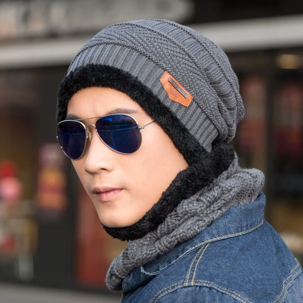 Soft Thicken Two-piece Wool Ski Hats Neck Warm Winter Wool Hats Set ...