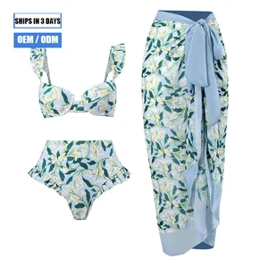 2026 New Design Swimwear Beachwear Ruffle High Waist Bikini with Covered Swimsuit Women Bikini and Beachwear