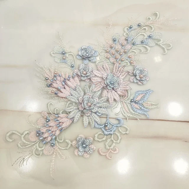 Shop Our Fancy 3D Beaded Lace Applique Embroidery Fabric