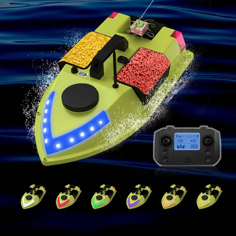 GPS Beidou Positionnement RC Bateau Appât Télécommande 3 Trémie Double Moteur Étanche Led Lumières pour la Pêche Nocturne Longue Distance