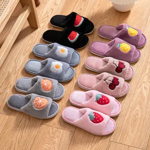 Open Toe Plush Fur for Slippers with Fruits Print Winter and Autumn Home for Slippers for Couples' Styles