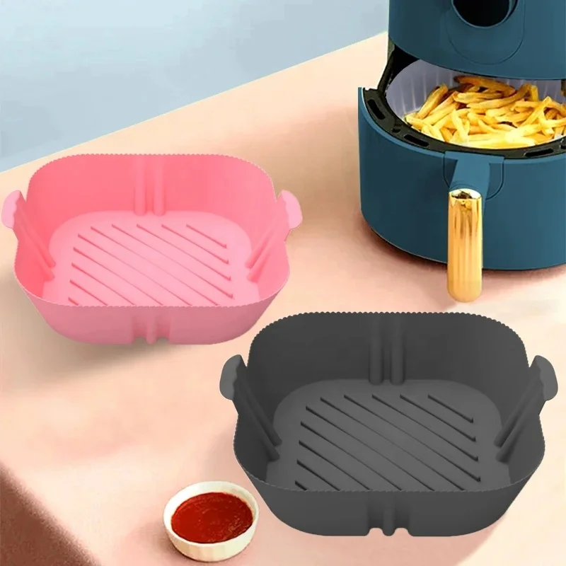 17/18cm Air Fryer Oven Baking Tray Fried Pizza Chicken Basket Mat AirFryer  Silicone Pot Round Replacemen Grill Pan Accessories