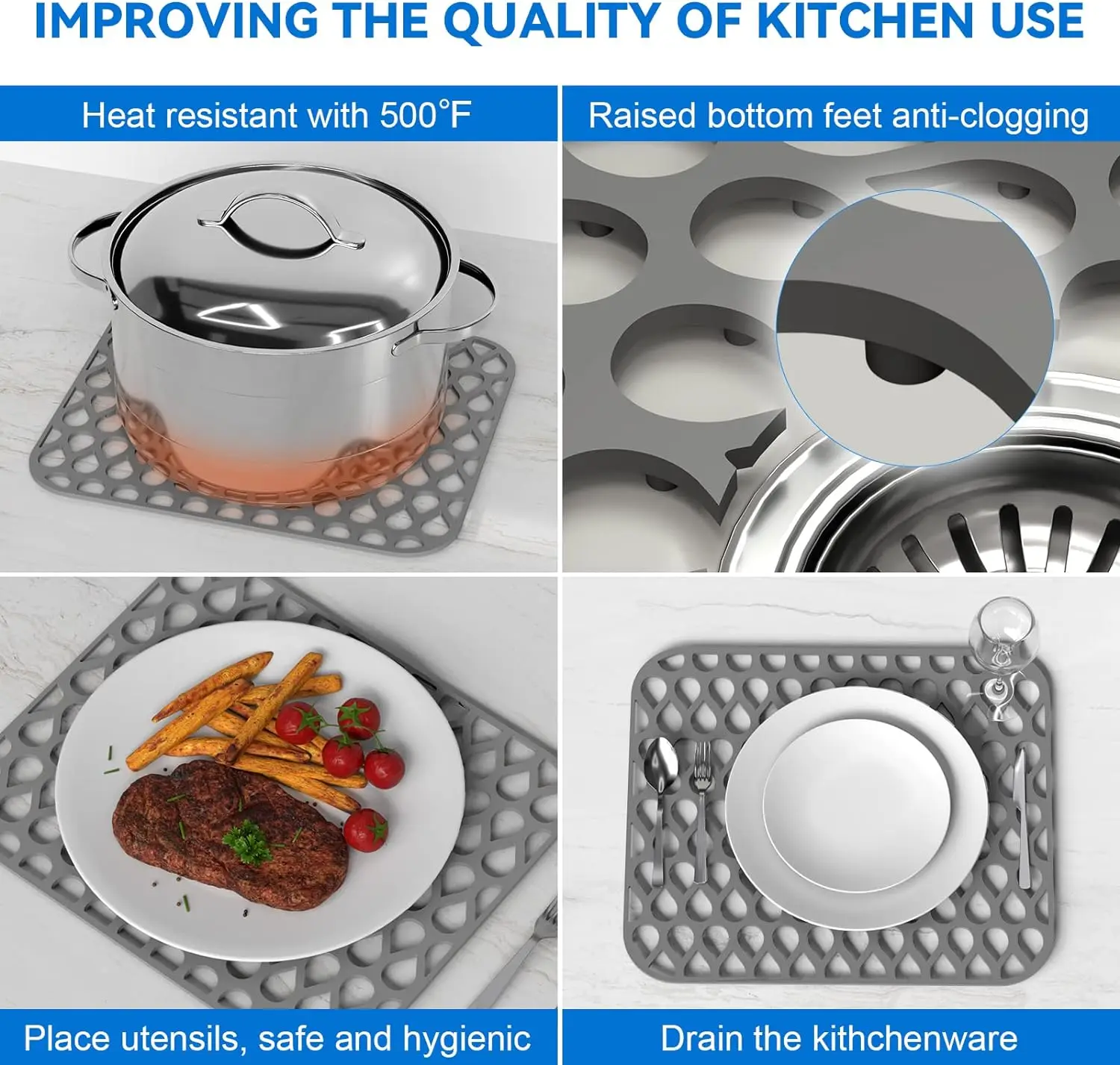 Non-Slip Silicone Sink Mat Silicone Sink Protectors for Kitchen Sink