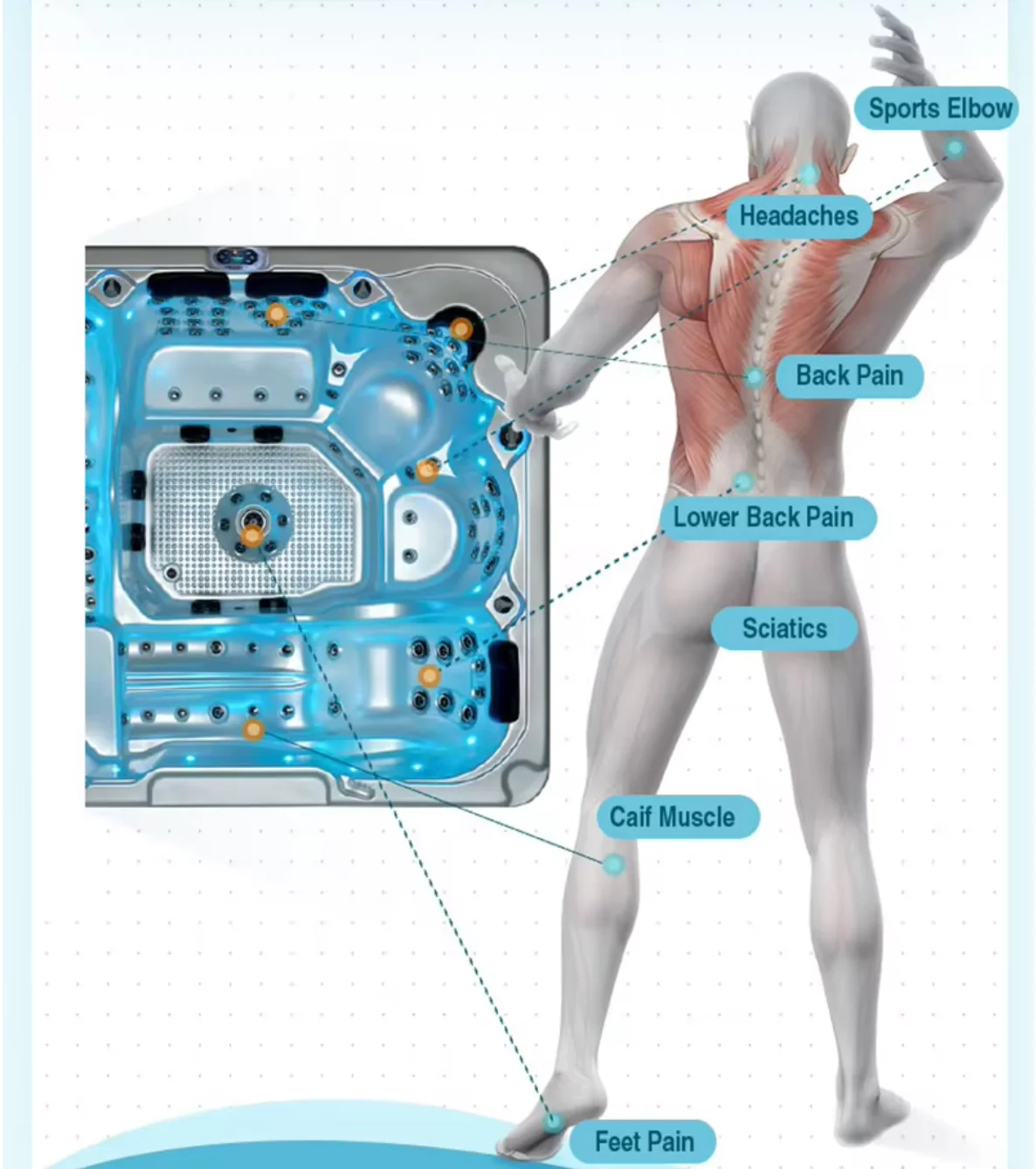 Freestanding Whirlpool Spa Hot Tub with 34 Jets and 6 Person Capacity for Hydrotherapy Massage