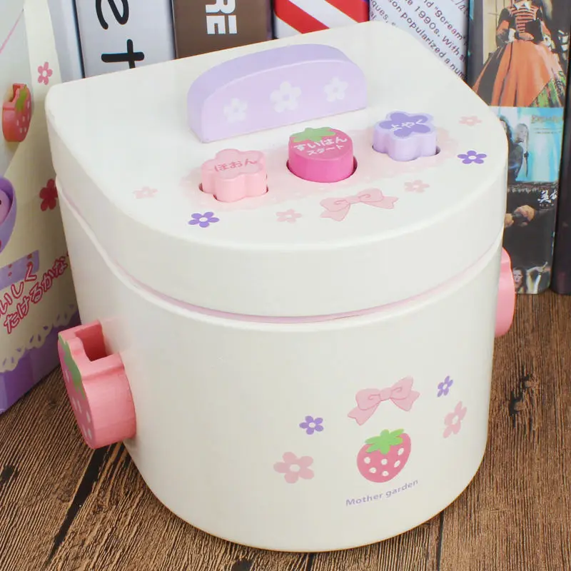 Wooden Rice Cooker Toy for Boys and Girls Early Education Pretend Play Kitchen & Food Simulation for Kids