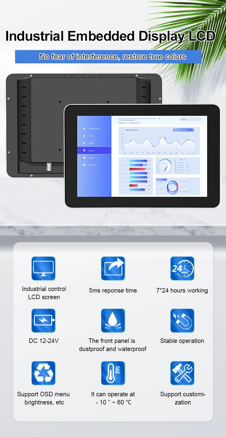 Industrial 10/10.1" IPS LCD Monitor Panel PC IP65 Waterproof Fanless BNC/VGA Input Aluminum Frame Wall-Mounted Embedded Stock