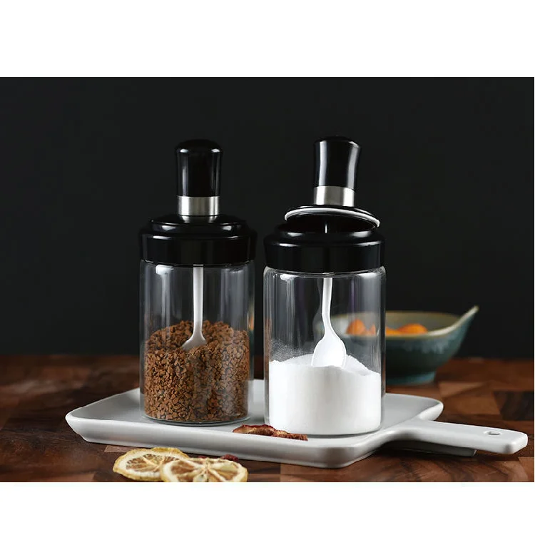 250 ml Kitchen Storage Container Spice Seasoning Bottle Glass Seasoning Salt Sugar Sealed Jar With Brush and Spoon Oil Pot