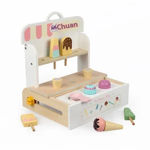 Montessori Wooden Early Education Pretend Play Toy Ice Cream Shop Simulation Kitchen Cooking Set Games for Kids Boys & Girls