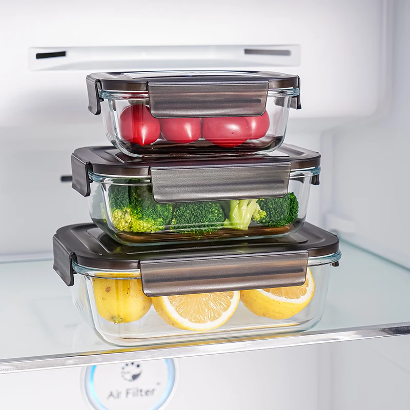 Customized Square Food Containers Airtight Buckle Sealed Glass Lunch Box Wholesale