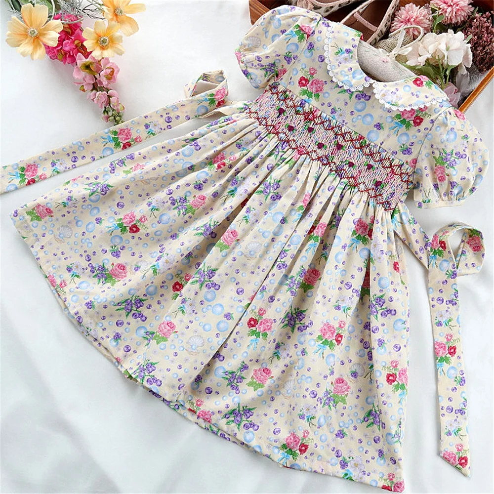 flower little girls dresses smocking baby frock handmade summer floral wholesale kids clothes boutiqus c91120545 Alibaba