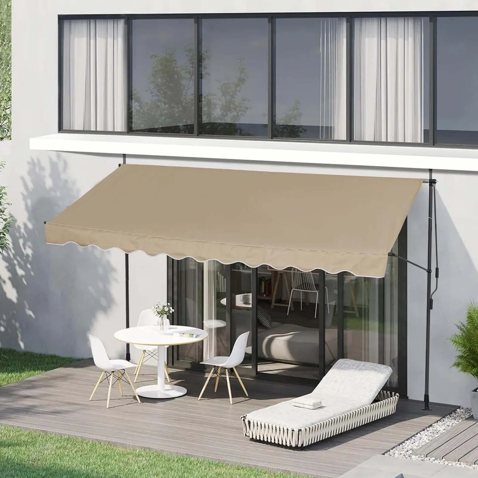 Manual Retractable Awning Adjustable Shade Cover With Uv Protection