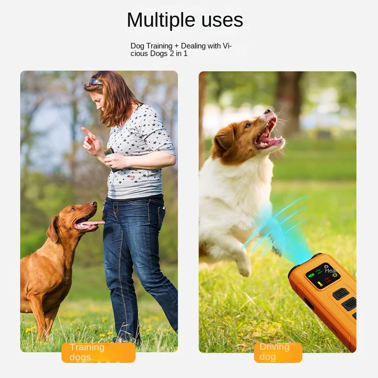 Dual-Head Rechargeable Dog Bark Deterrent Device LED Flash Outdoor Barking Control Plastic Dog Repellent Devicer