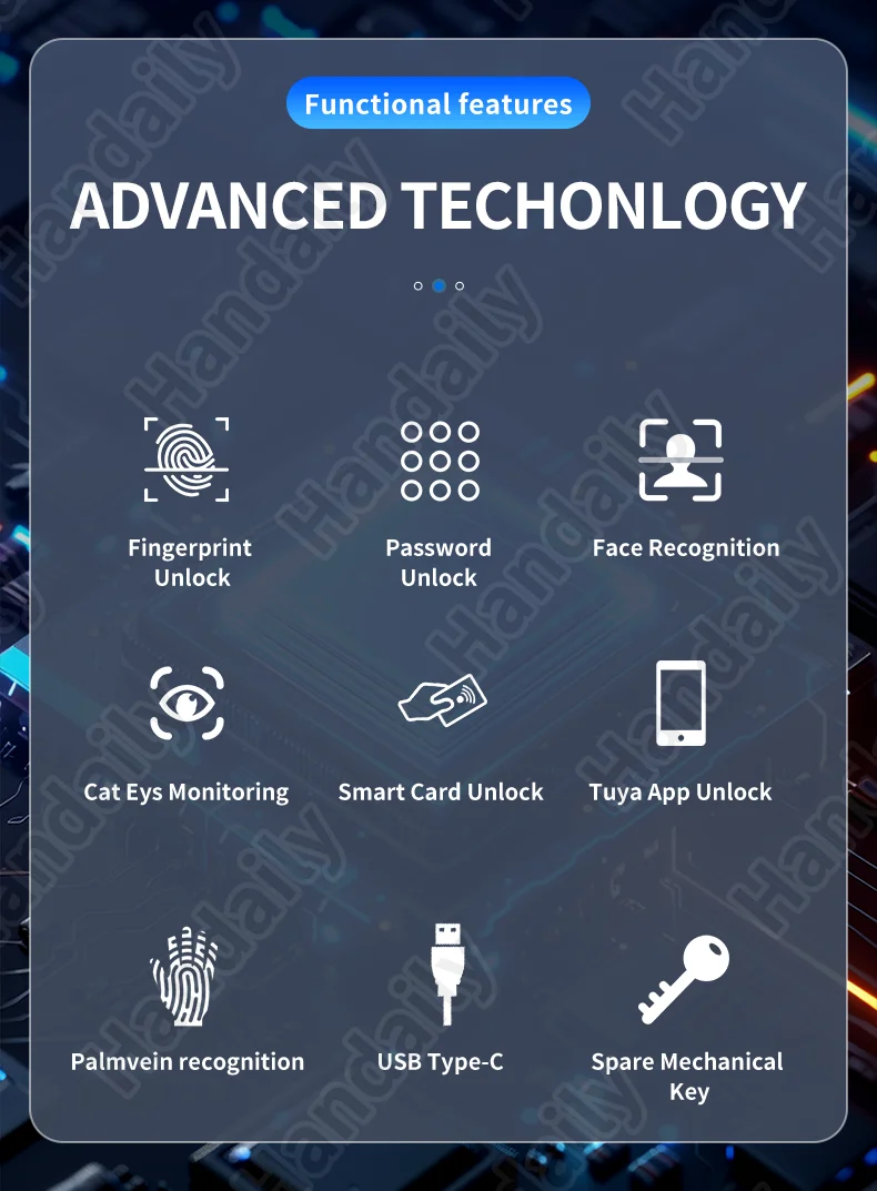 handaily video intercom tuya palm vein smart door lock smart door lock fingerprint password cerraduras for main gate p70-1