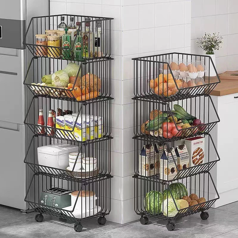 1/2/3/4/5 Tier Multi Purpose Stable Rotating Rolling Kitchen Trolley Cart Fruit Vegetable Basket Shelf Kitchen Storage Organizer
