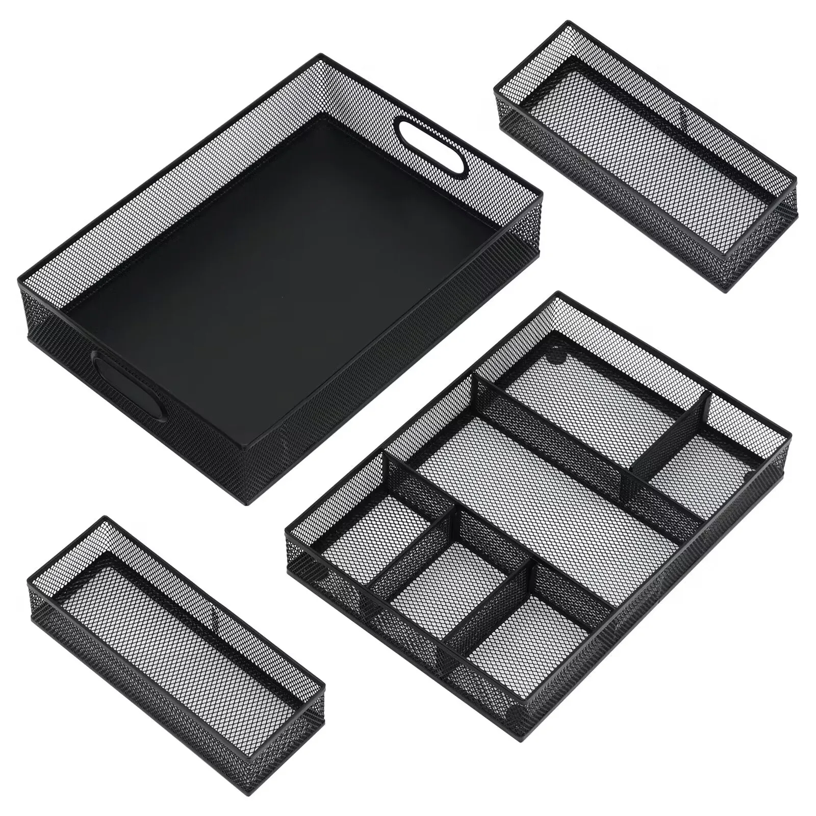 Сетчатый Настольный ящик-Органайзер-поднос-Штабелируемый с двумя регулируемыми перегородками
