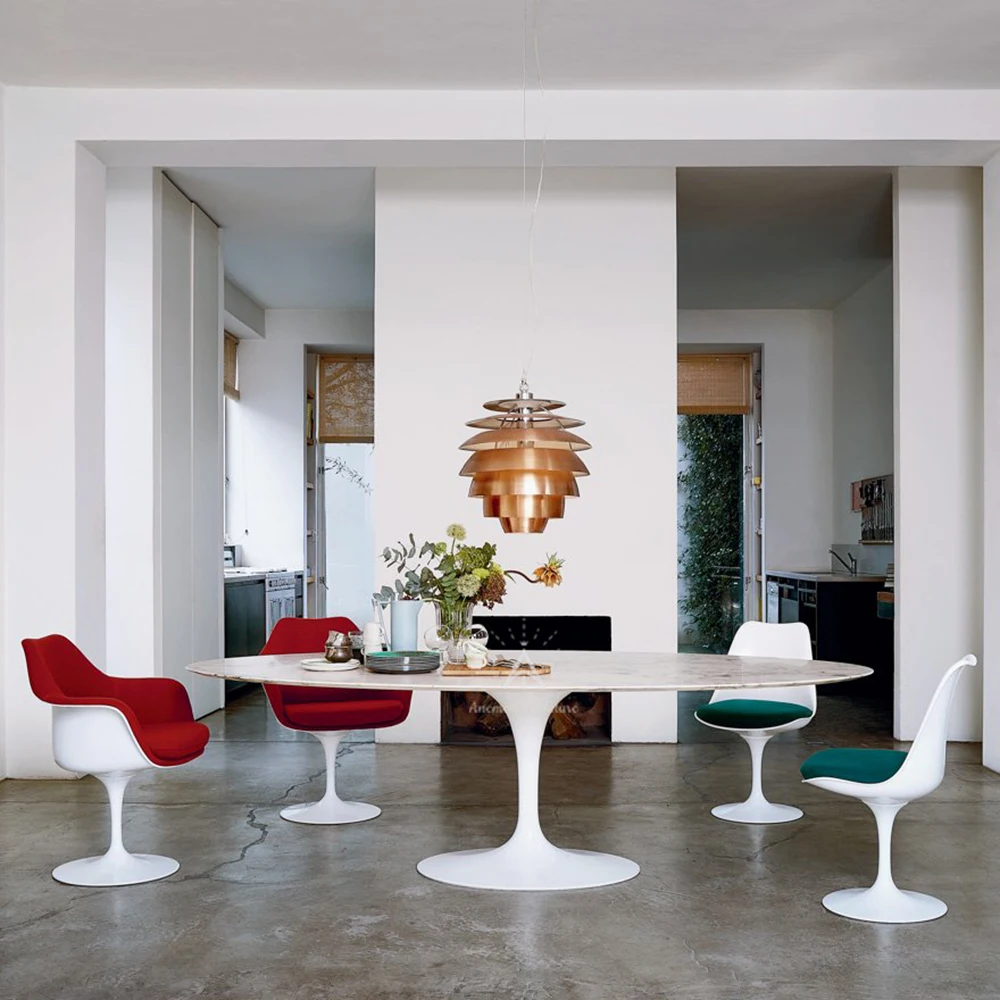 AF T159 Italian Contemporary Design White Marble Fiberglass Oval Tulip Dining Table