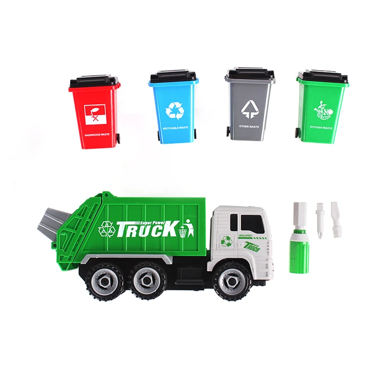 Новый игровой набор трение строительный автомобиль санитария мусоровоз игрушка с 4 задненавесной погрузчик мусорные баки для детей обучение