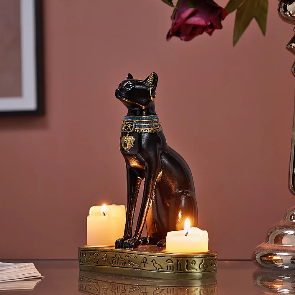 【即日発送】 Exotic Egyptian Cat Candlestick Resin Figurine Statue ぬいぐるみ