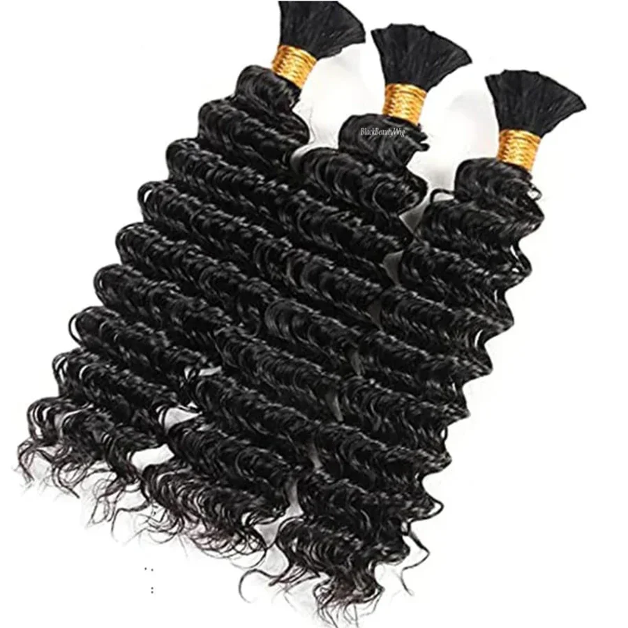 Capelli umani sfusi a onde profonde per intrecciare, estensioni per capelli brasiliani Remy, micro trecce da 100 g_voghion.com