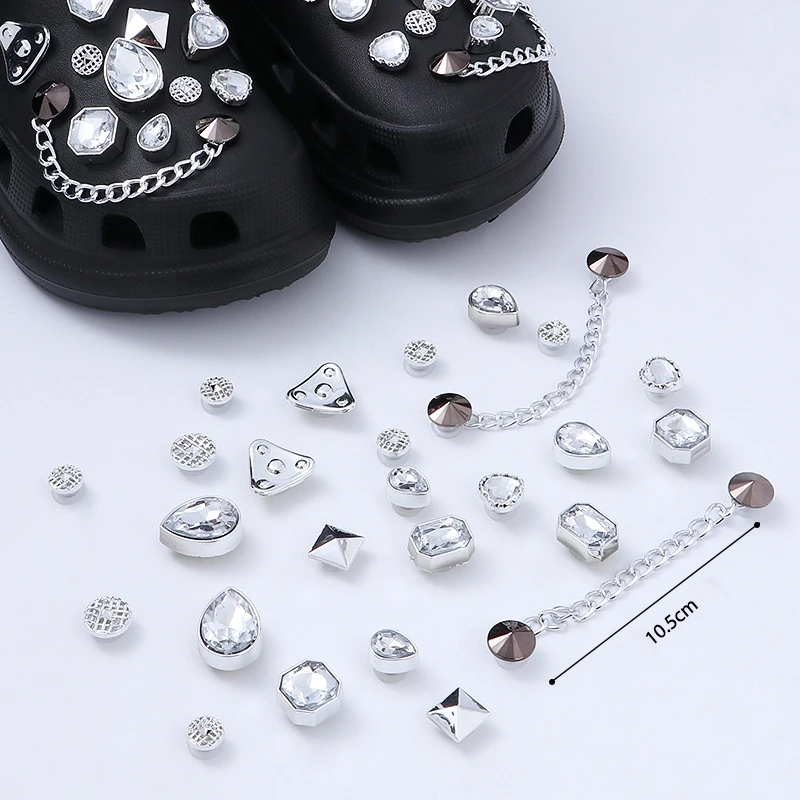 BINSHUO Wholesale Custom Diy Shoe Accessories Chain Butterfly Geometric Crystal Charms Rhinestone Bling Clogs Buckle Set