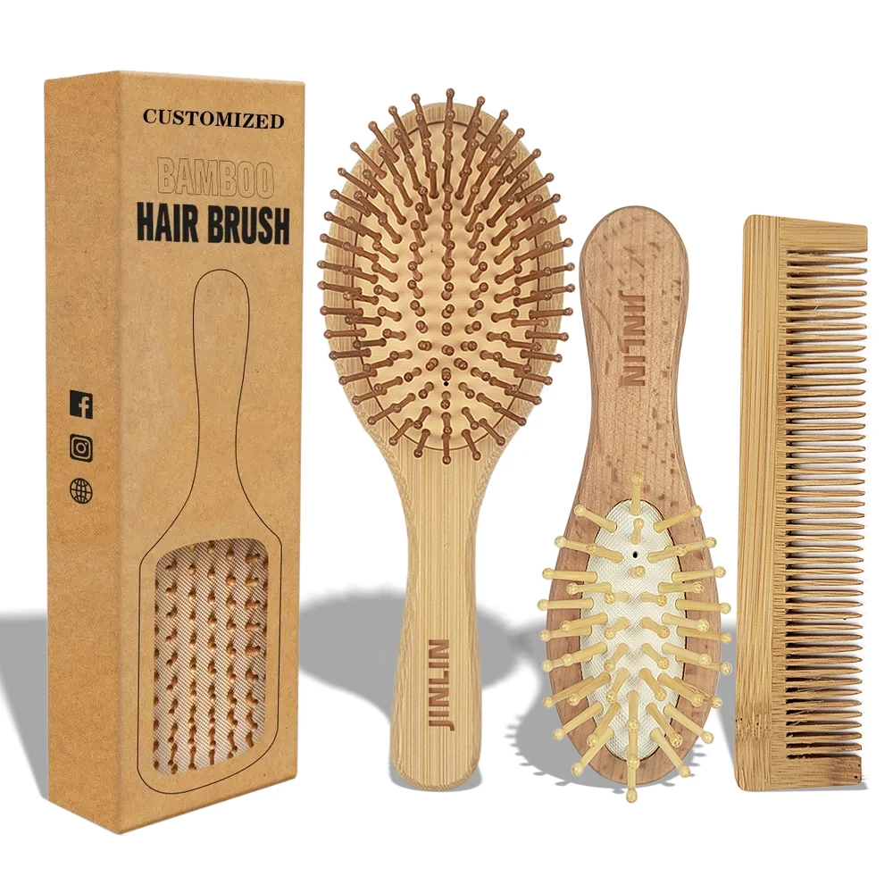 Free Sample Shampoo Scalp Massager Detangling Massage Comb Wood Brush Professional Hair Brushes Bamboo Hairbrush