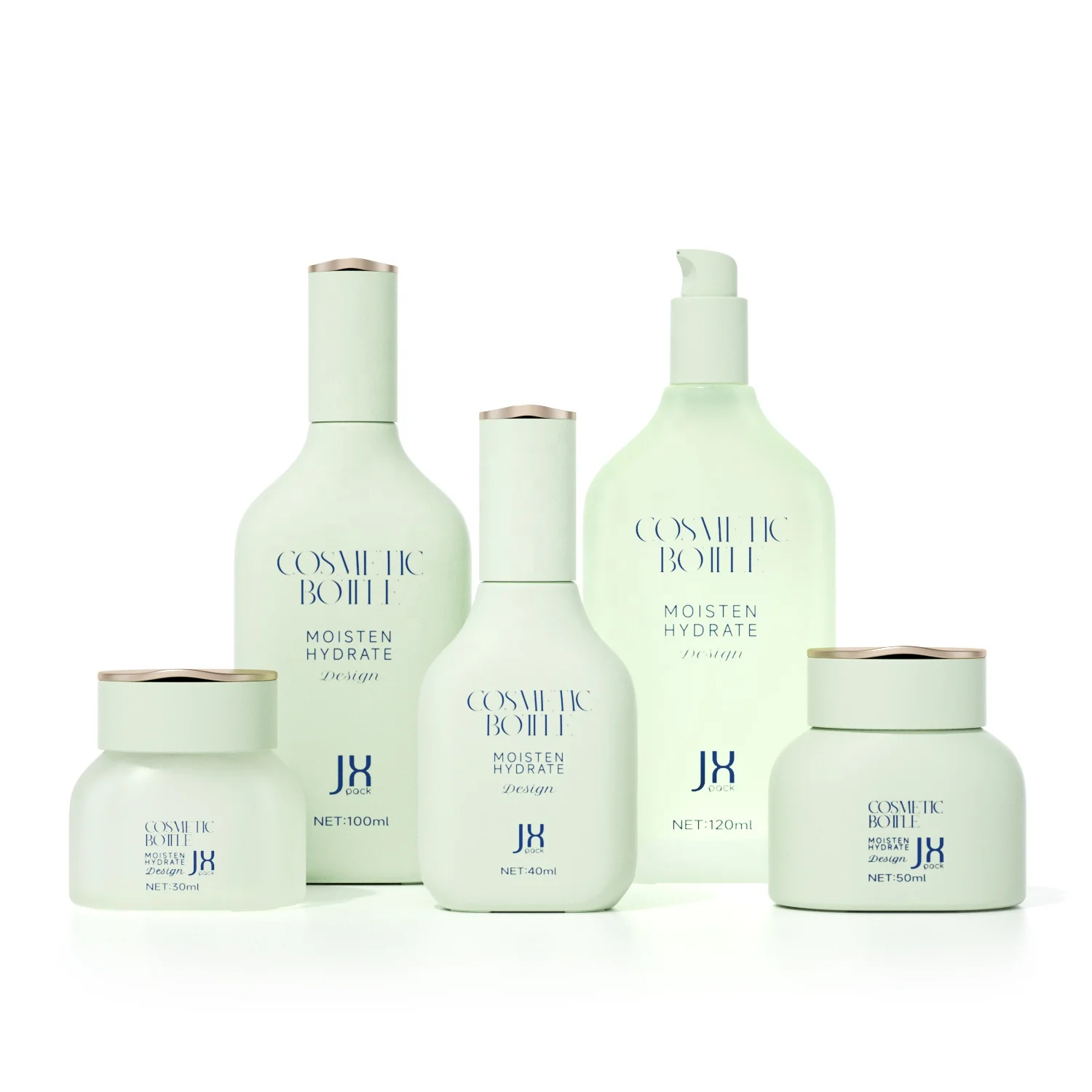 High Quality Custom Frosted 40ml 100ml 120ml  Glass Cream Jar Face Serum Lotion Bottles with Pump Cosmetic Glass Bottle Set