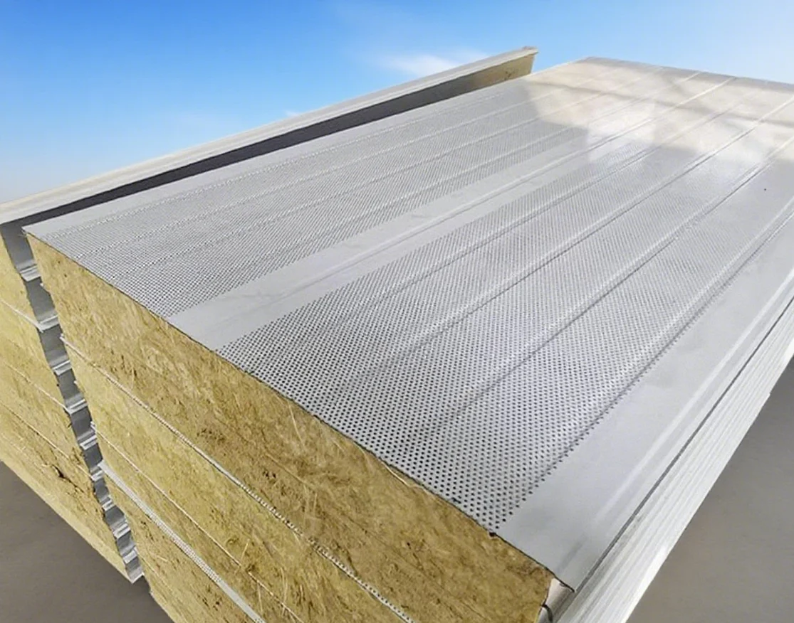 Rock Wool Foam Sandwich Wall Panel 50mm & 200mm Steel Material for Soundproof Clean Room Cold Room Workshop Hotel Applications